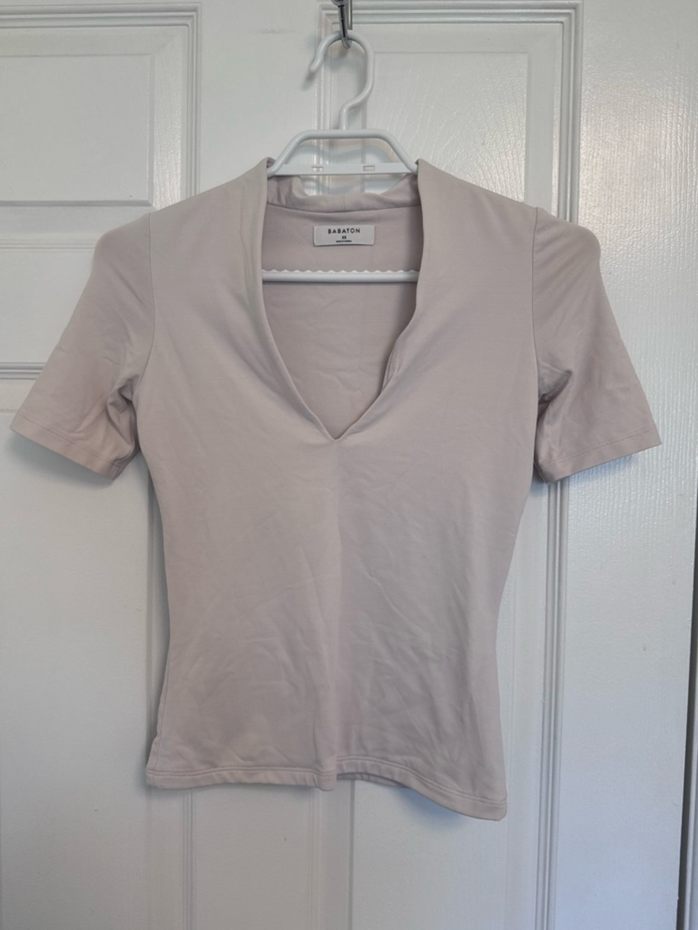Aritzia Babaton Mauve V-Neck Short Sleeve Top